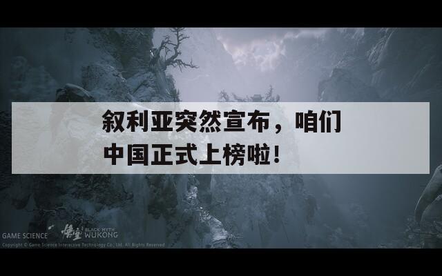 叙利亚突然宣布，咱们中国正式上榜啦！